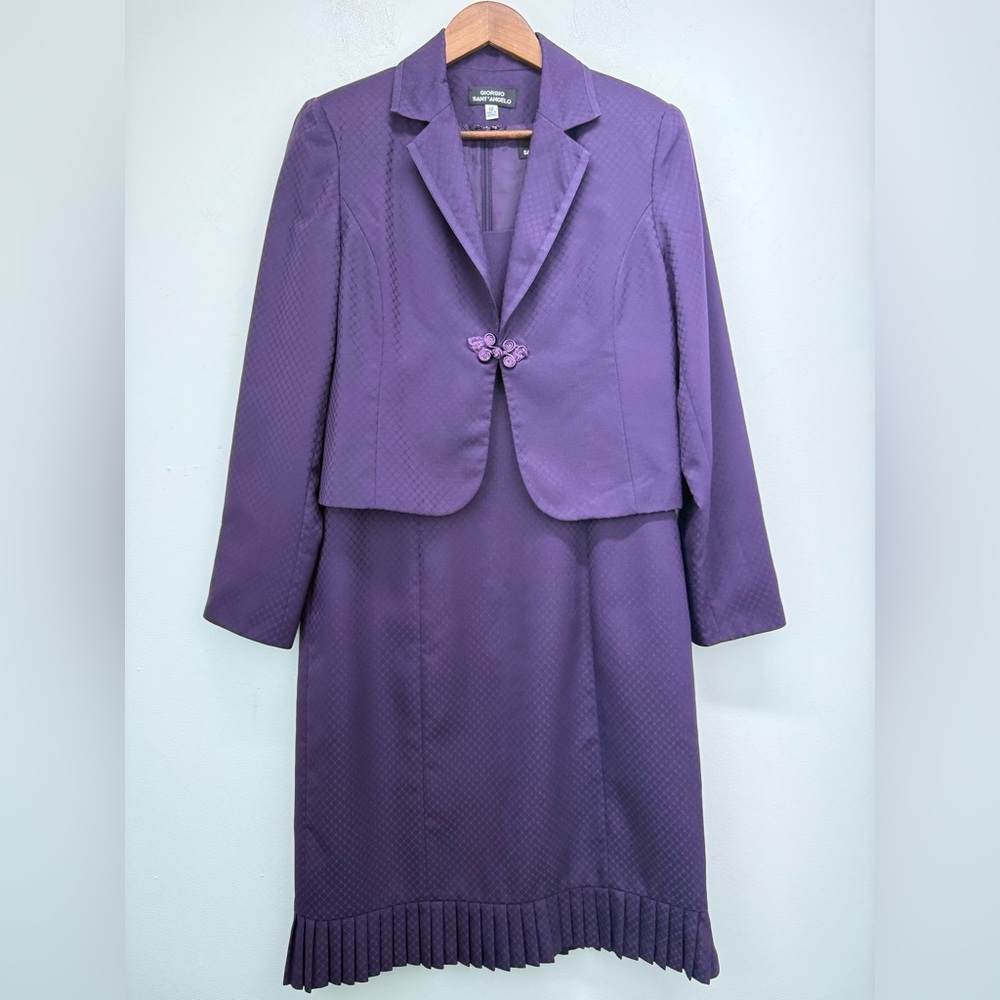 Giorgio Sant’Angelo size 12 Women’s Purple Pleated Hem Dress & Jacket 2Pc Set